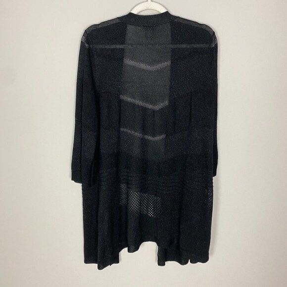 Chicos Shimmer Open Knit Cardigan Sweater Kimono Black Womens Large or Vanity 2 - Picture 6 of 7
